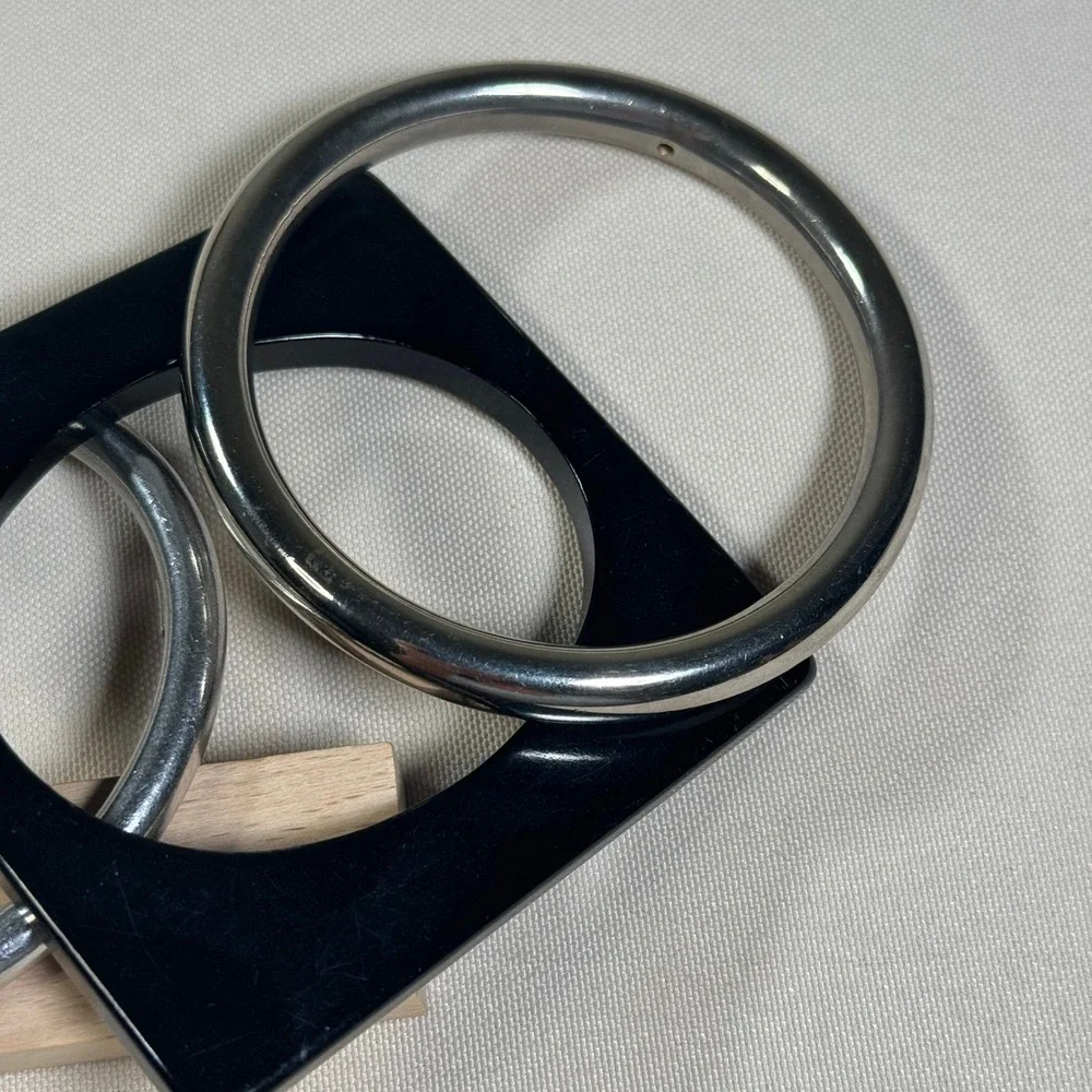 Vintage Monet Bangle‎ Bracelet Set Silver Tone Round Black Lucite Square MCM